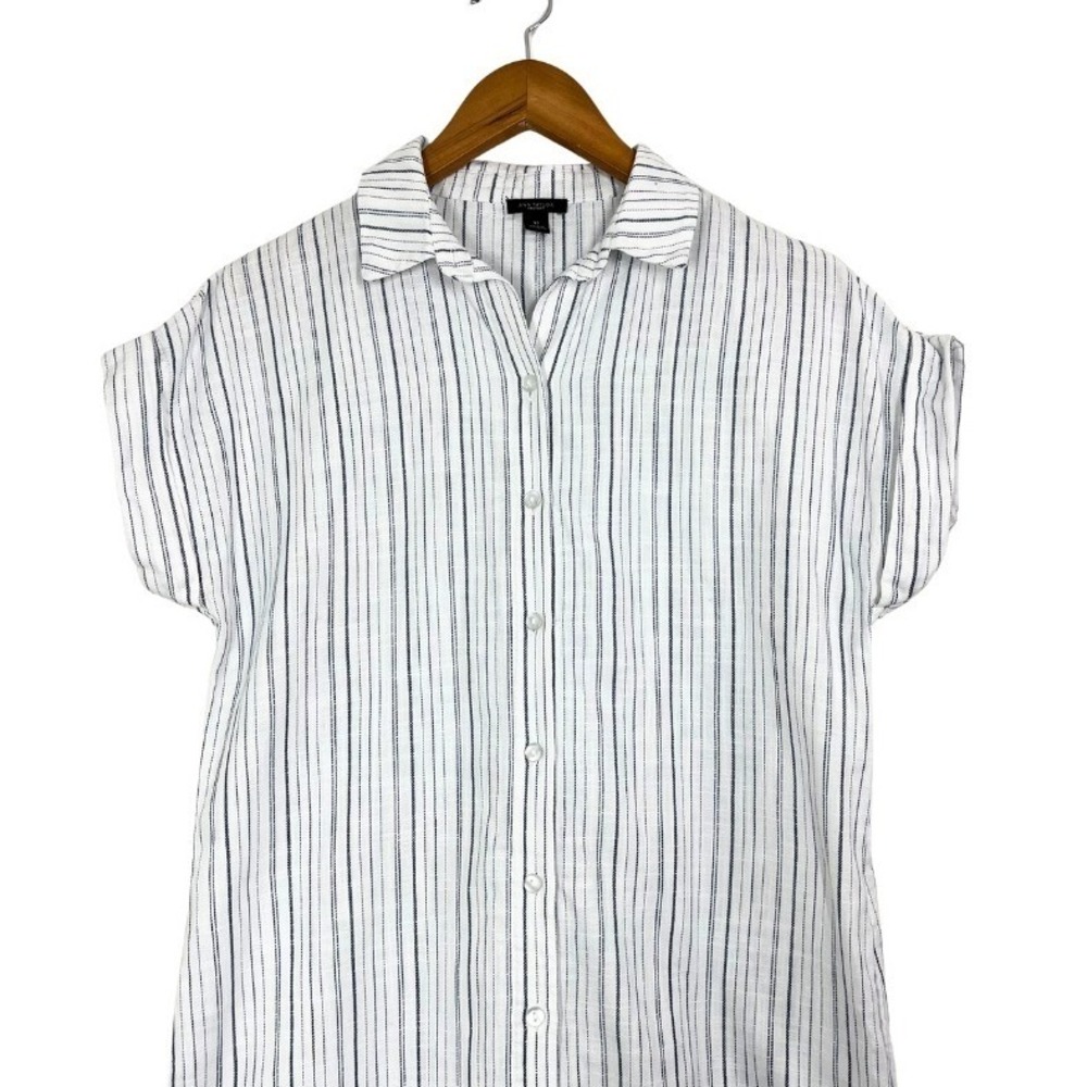 Ann Taylor Factory XS Blue White Striped Shirt Dress Cotton Button Front Casual‎ - Picture 4 of 9